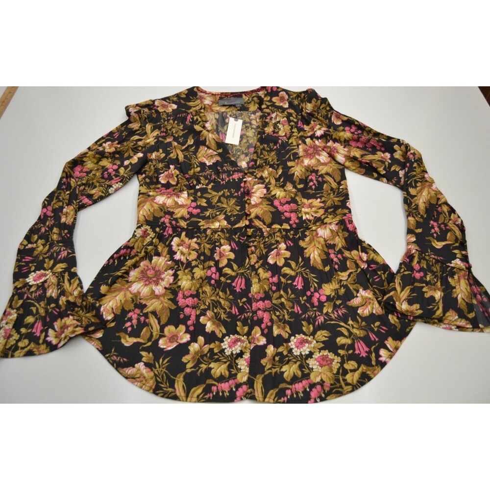NWT Anthropologie Tunic Top Blouse Shirt Size M Deep-V Floral Long Sleeve Boho - Picture 3 of 13